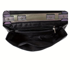 Geometric Luminous Flap Crossbody Bag PU Leather Textured Bag