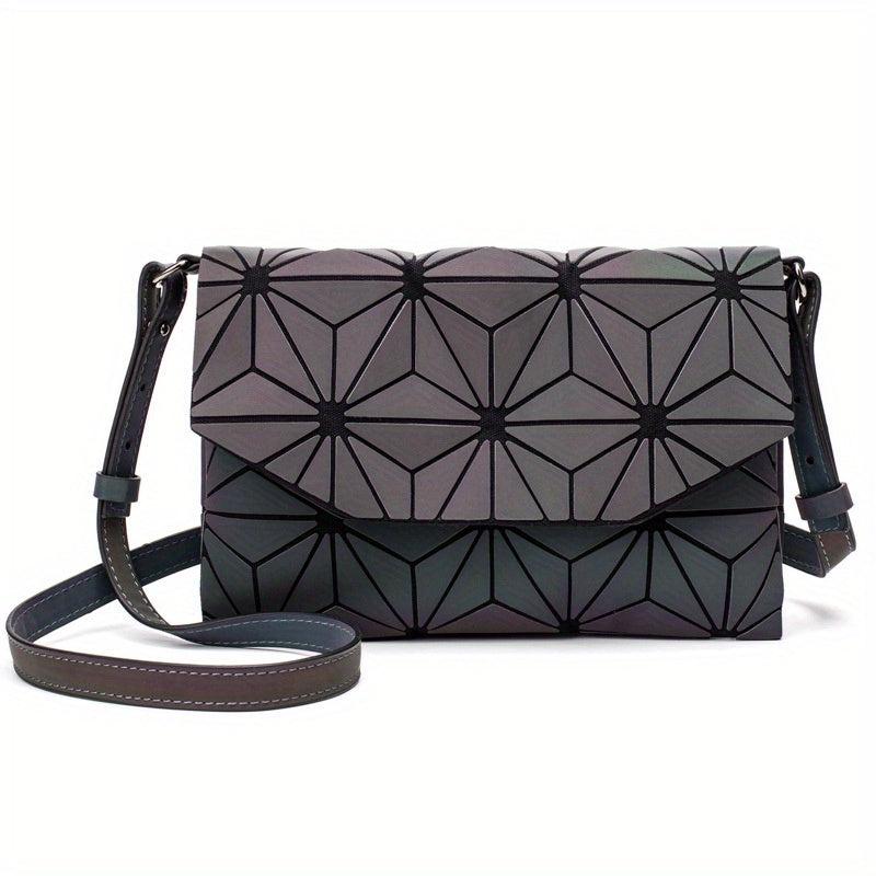 Geometric Luminous Flap Crossbody Bag PU Leather Textured Bag