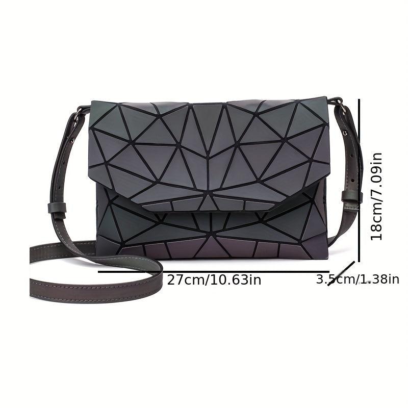 Geometric Luminous Flap Crossbody Bag PU Leather Textured Bag