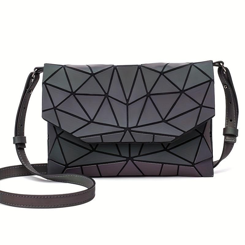 Geometric Luminous Flap Crossbody Bag PU Leather Textured Bag