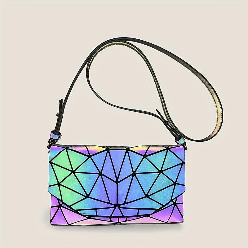 Geometric Luminous Flap Crossbody Bag PU Leather Textured Bag