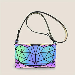 Geometric Luminous Flap Crossbody Bag PU Leather Textured Bag