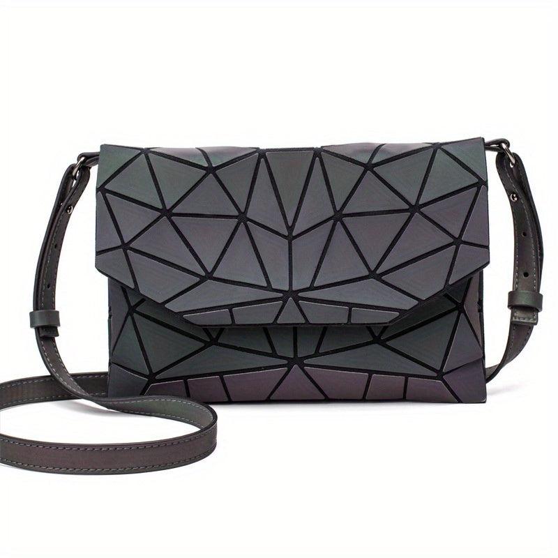 Geometric Luminous Flap Crossbody Bag PU Leather Textured Bag