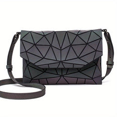 Geometric Luminous Flap Crossbody Bag PU Leather Textured Bag