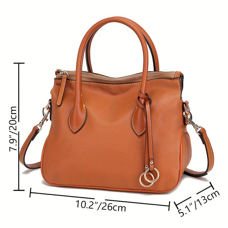 Leather Top Handle Crossbody Tote Bag