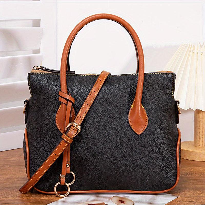 Leather Top Handle Crossbody Tote Bag
