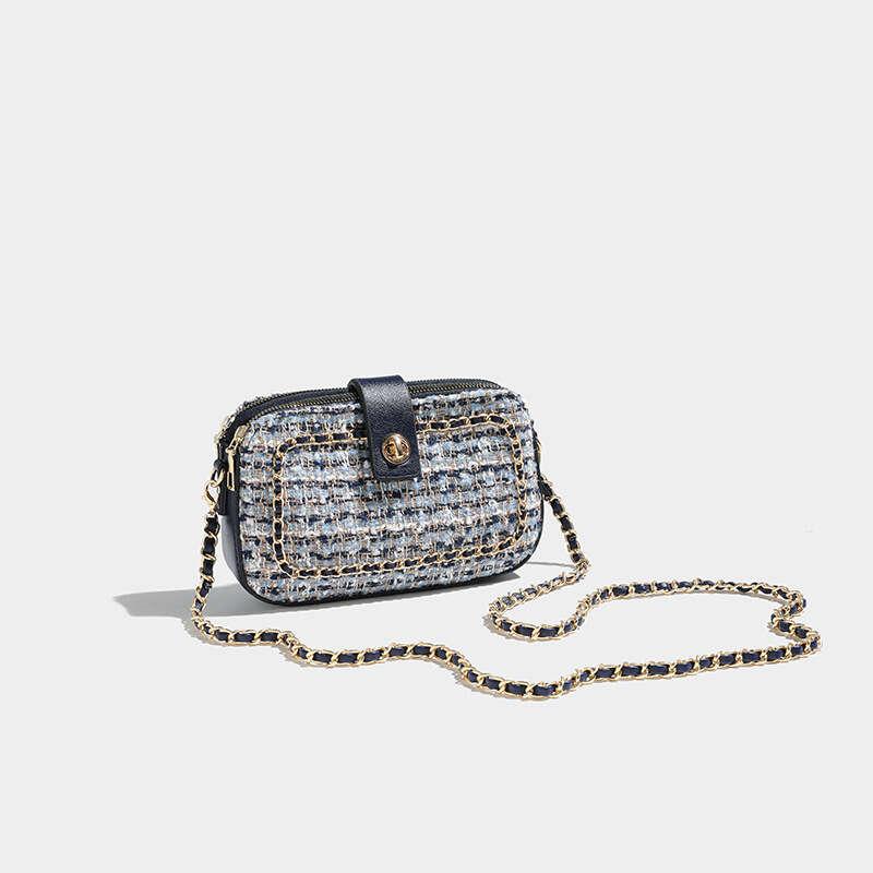 Fancy Tweed Square Bag Crossbody Chain Purse