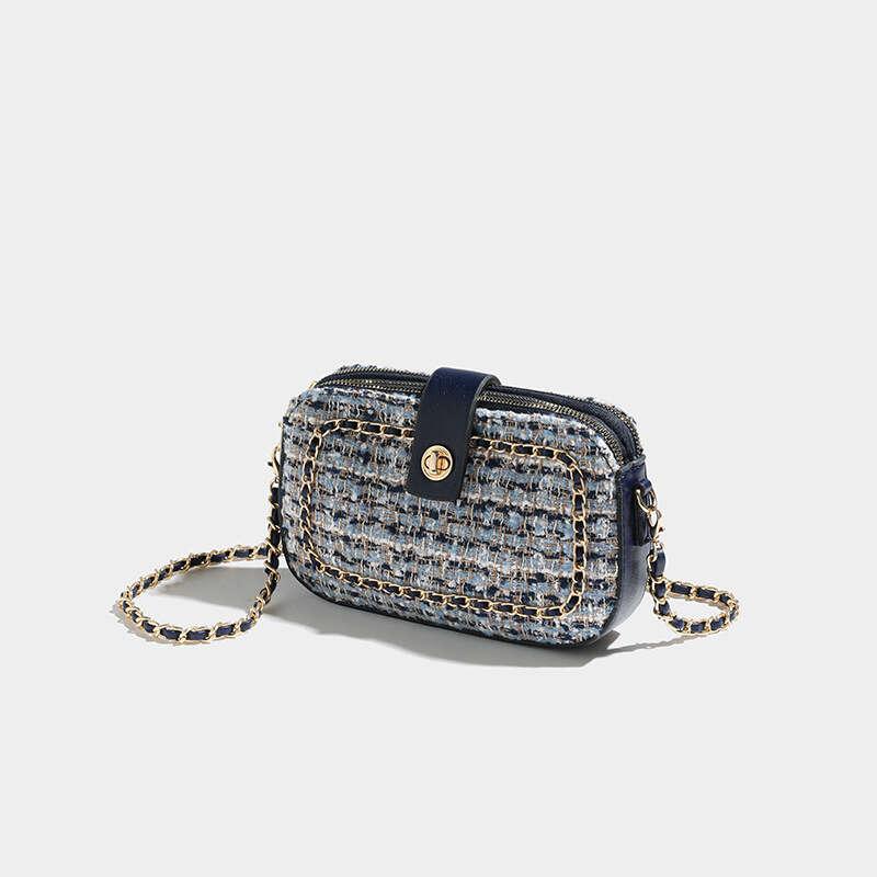 Fancy Tweed Square Bag Crossbody Chain Purse