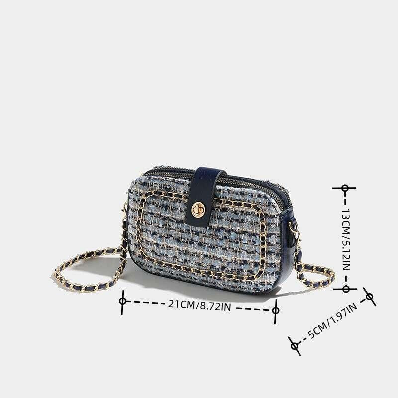 Fancy Tweed Square Bag Crossbody Chain Purse