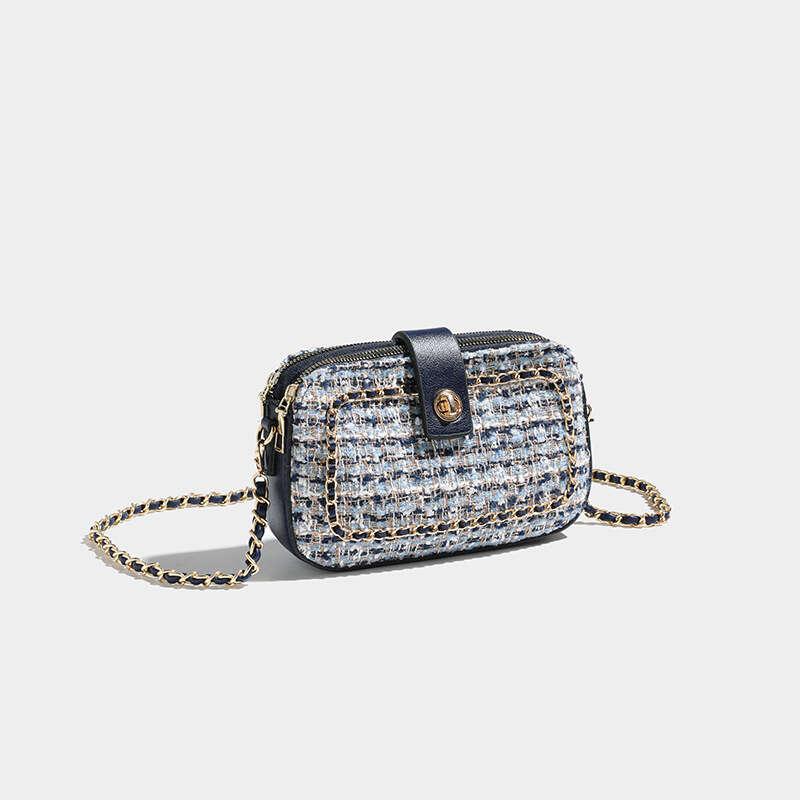 Fancy Tweed Square Bag Crossbody Chain Purse