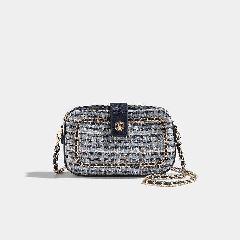 Fancy Tweed Square Bag Crossbody Chain Purse