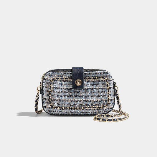 Fancy Tweed Square Bag Crossbody Chain Purse