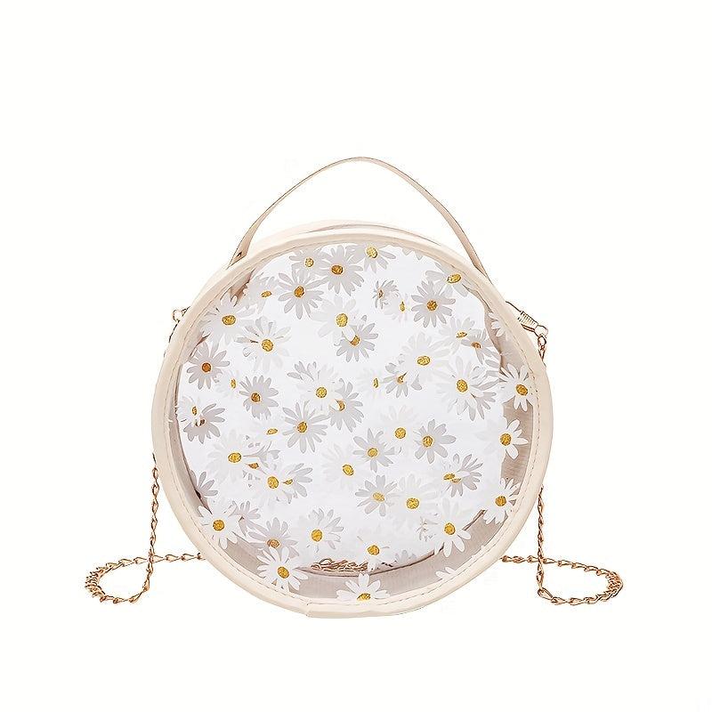 Mini Flower Print Crossbody Bag Round Shoulder Bag Women's Stylish Handbag