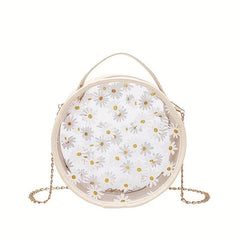 Mini Flower Print Crossbody Bag Round Shoulder Bag Women's Stylish Handbag