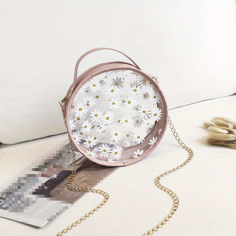 Mini Flower Print Crossbody Bag Round Shoulder Bag Women's Stylish Handbag