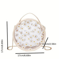 Mini Flower Print Crossbody Bag Round Shoulder Bag Women's Stylish Handbag