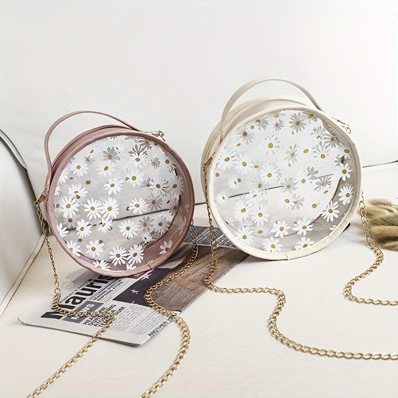 Mini Flower Print Crossbody Bag Round Shoulder Bag Women's Stylish Handbag