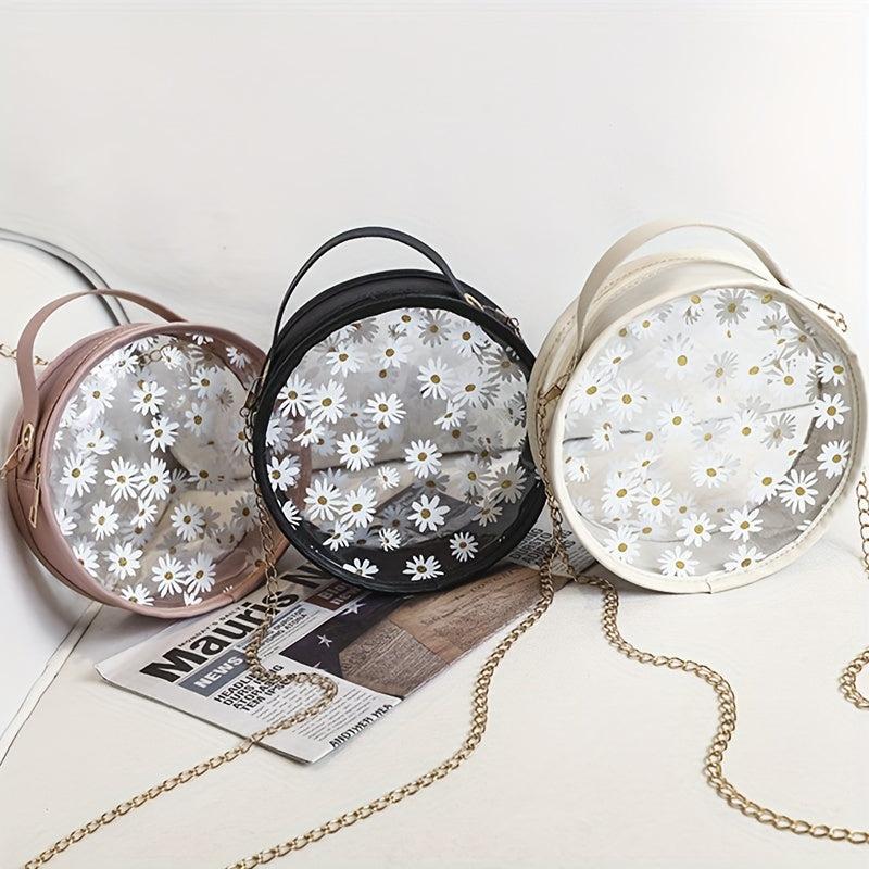 Mini Flower Print Crossbody Bag Round Shoulder Bag Women's Stylish Handbag