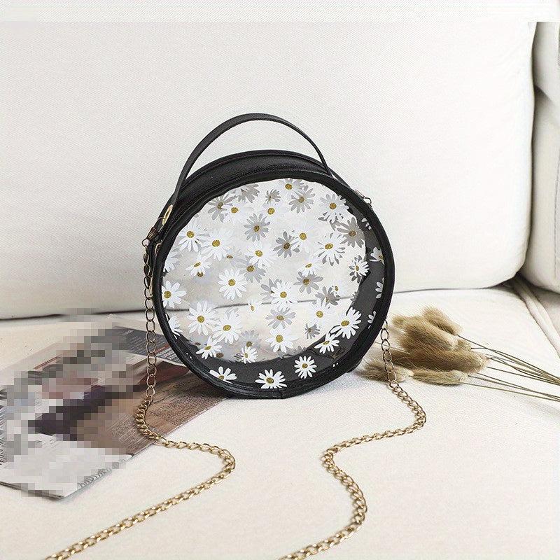 Mini Flower Print Crossbody Bag Round Shoulder Bag Women's Stylish Handbag
