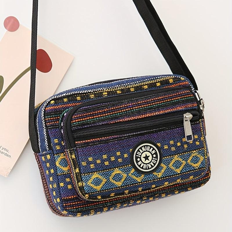 Ethnic Style Nylon Crossbody Bag Retro Layer Shoulder Phone Bag