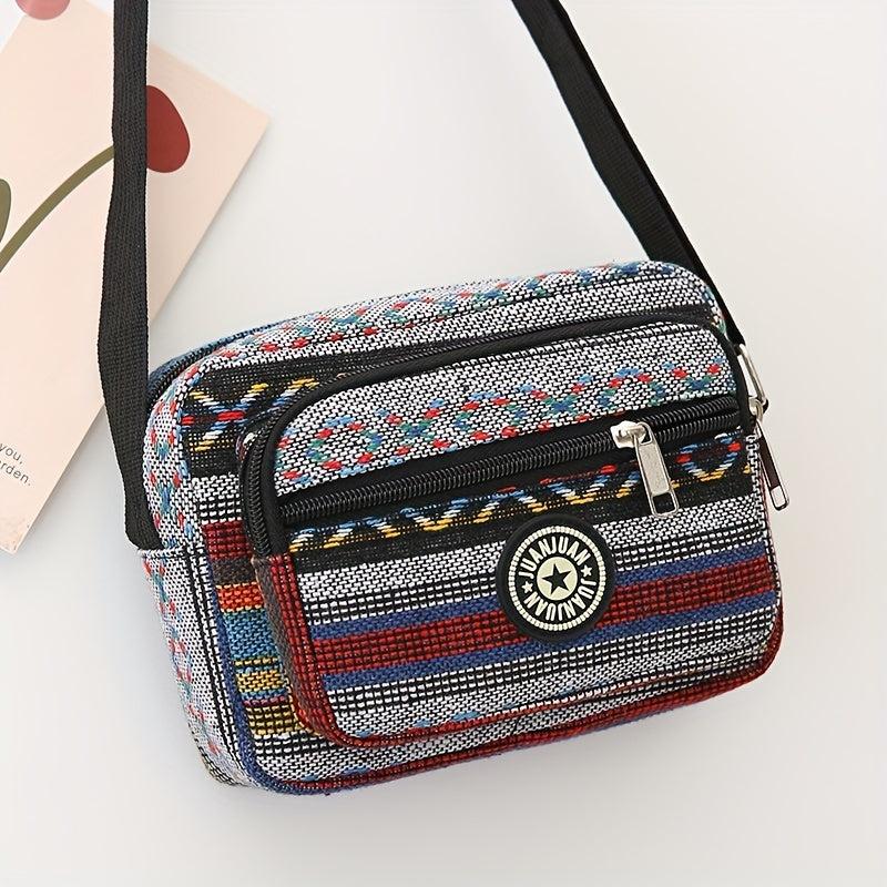 Ethnic Style Nylon Crossbody Bag Retro Layer Shoulder Phone Bag