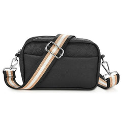 Solid Square Crossbody Bag with Striped Strap Women's Handbag