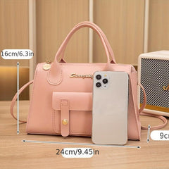 Top Handle Satchel Crossbody Bag PU Leather Solid Handbag Purse