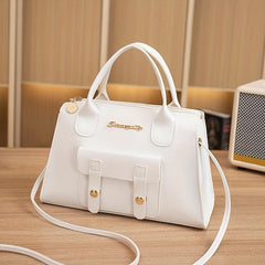 Top Handle Satchel Crossbody Bag PU Leather Solid Handbag Purse