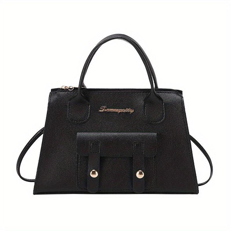 Top Handle Satchel Crossbody Bag PU Leather Solid Handbag Purse