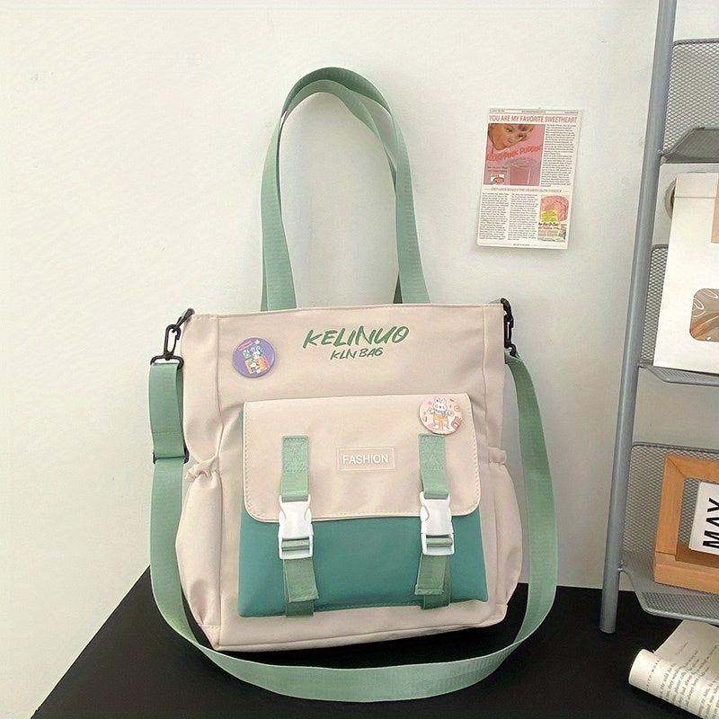 Contrast Crossbody Bag Pocket Shoulder Bag School Handbag & Purse For Teen Girls