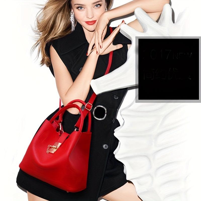 Minimalist Bucket Bag Turn Lock Satchel Solid Shoulder Bag