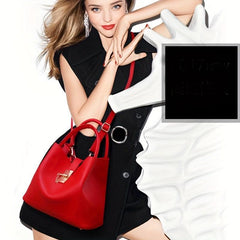 Minimalist Bucket Bag Turn Lock Satchel Solid Shoulder Bag