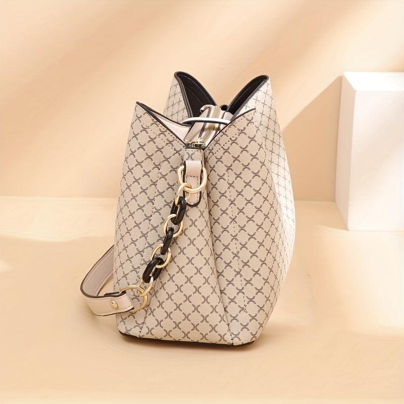 Geometric Pattern Crossbody Bag Women's Shoulder Bag Buckle Decor