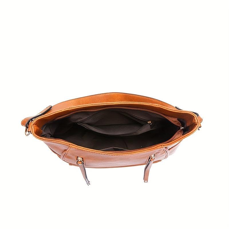 Large Capacity Tote Hobo Bag PU Leather Textured Shoulder Bag