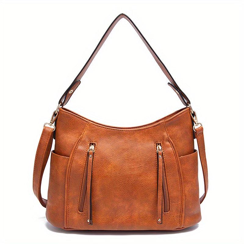 Large Capacity Tote Hobo Bag PU Leather Textured Shoulder Bag