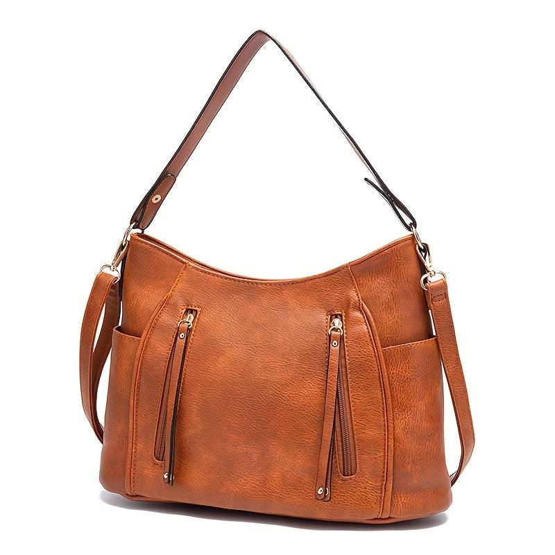 Large Capacity Tote Hobo Bag PU Leather Textured Shoulder Bag