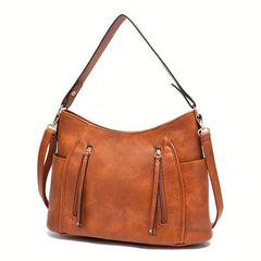 Large Capacity Tote Hobo Bag PU Leather Textured Shoulder Bag