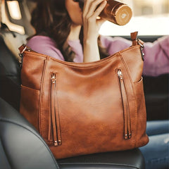 Large Capacity Tote Hobo Bag PU Leather Textured Shoulder Bag