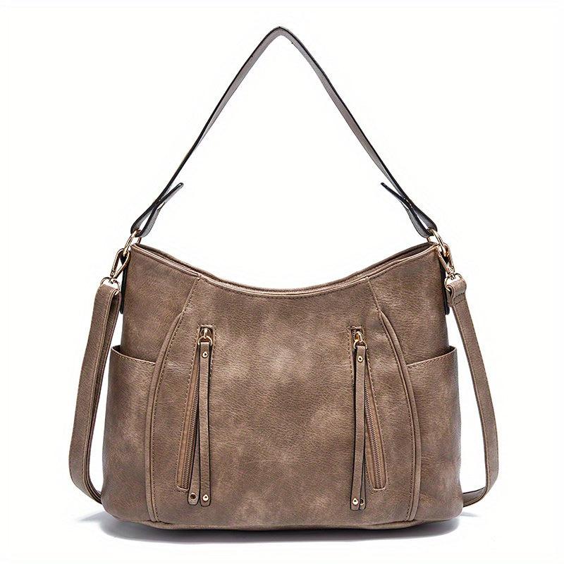 Large Capacity Tote Hobo Bag PU Leather Textured Shoulder Bag
