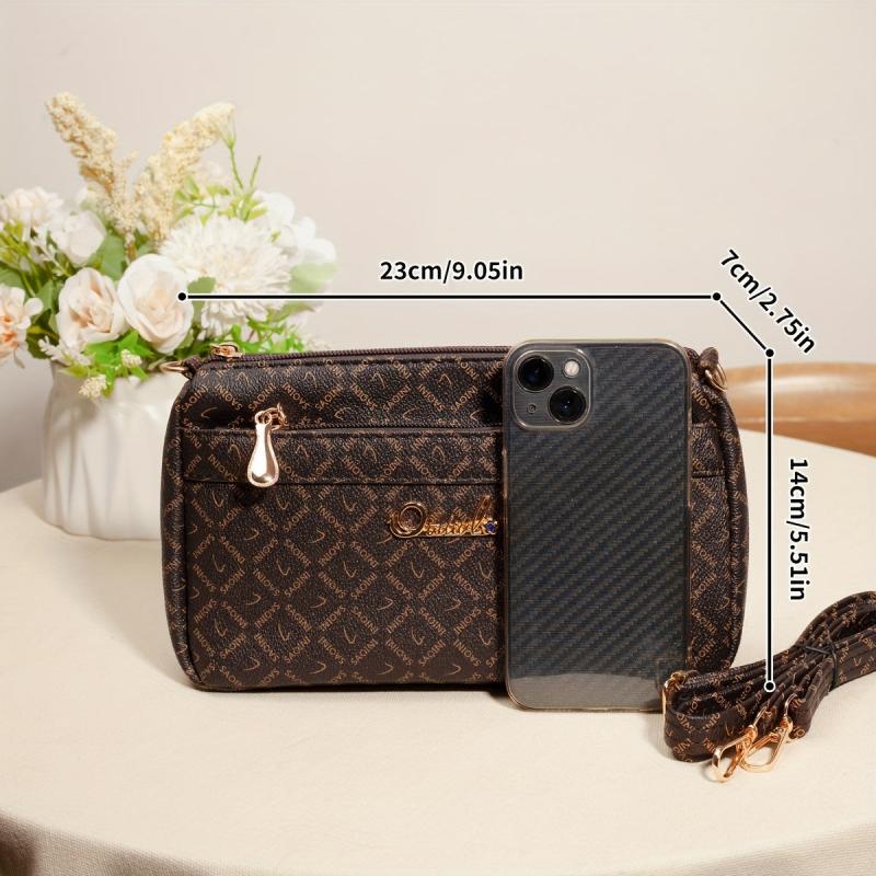 Vintage Letter Print Crossbody Bag for Women