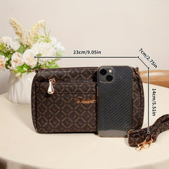 Vintage Letter Print Crossbody Bag for Women