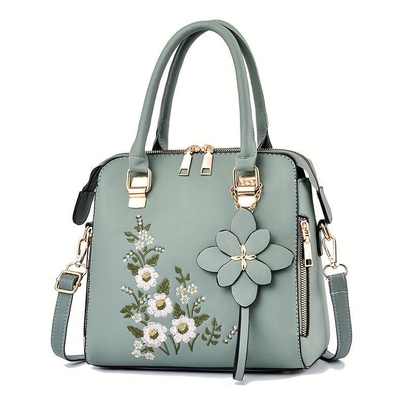 Women's Flower Embroidered Tote Bag Shoulder Bag