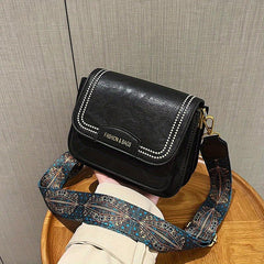 Vintage Square Shoulder Bag with Retro Pattern Strap