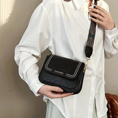 Vintage Square Shoulder Bag with Retro Pattern Strap
