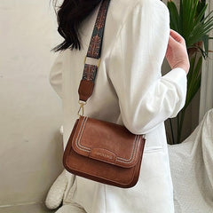 Vintage Square Shoulder Bag with Retro Pattern Strap