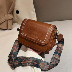 Vintage Square Shoulder Bag with Retro Pattern Strap