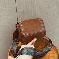Vintage Square Shoulder Bag with Retro Pattern Strap