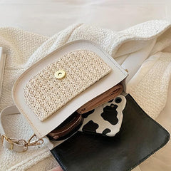 Woven Straw Mini Shoulder Bag PU Leather Crossbody Bag