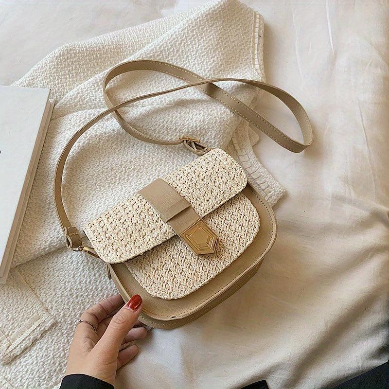 Woven Straw Mini Shoulder Bag PU Leather Crossbody Bag