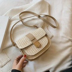 Woven Straw Mini Shoulder Bag PU Leather Crossbody Bag